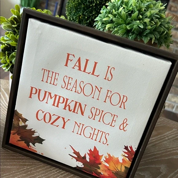 NEW! Rustic Cottage Fall Harvest Autumn Leaves Wood Frame Canvas Wall Art - Picture 3 of 4